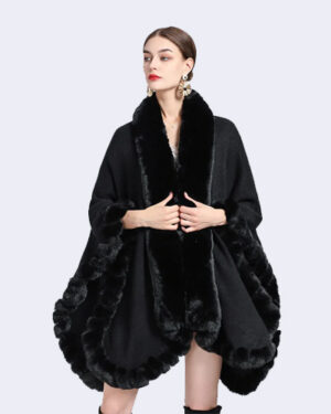 Women Cloak Coats Capes Mid Length Coat Jackets Fur Collar Ponchos